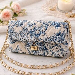 Chic Blue and Cream Patterned Crossbody Bag